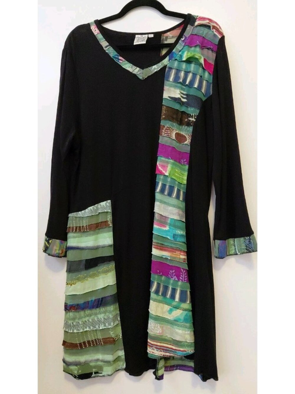Parsley & Sage Tunic Dress Lagenlook Artsy Long Sleeve Black Green Purple XL
